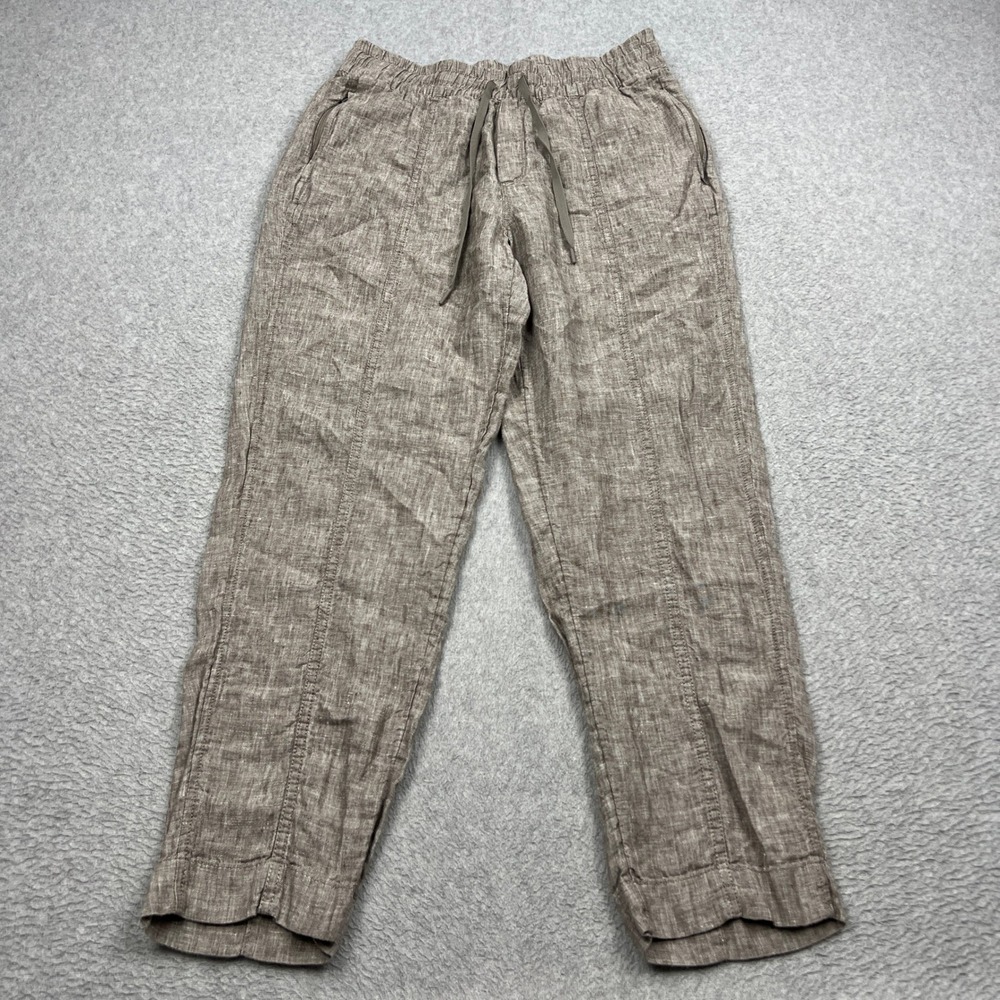 Athleta Retreat Linen High Rise Ankle Pant Womens Small Brown Drawstring 851027